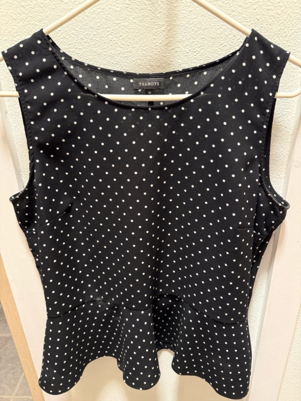 Talbots Black with White Polka Dot Sleeveless Peplum Top